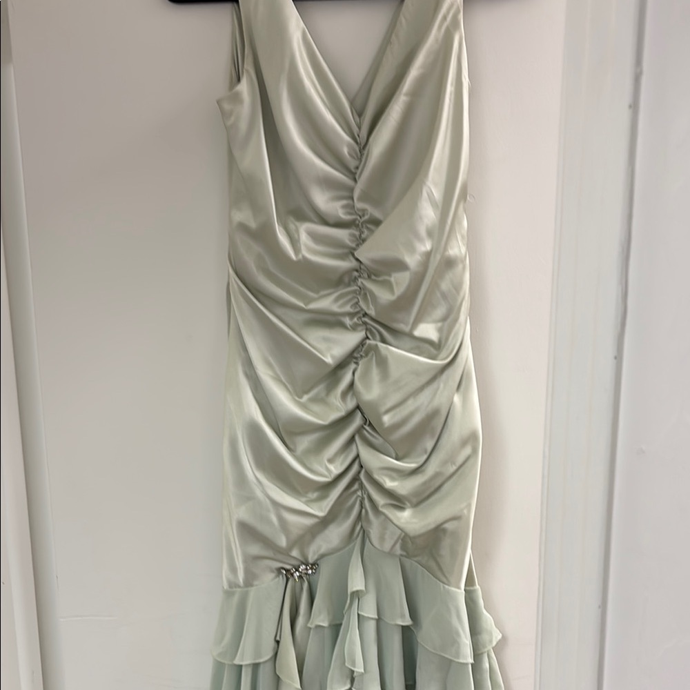 Jessica McClintock Light Green Ruched High Low Dress NWT